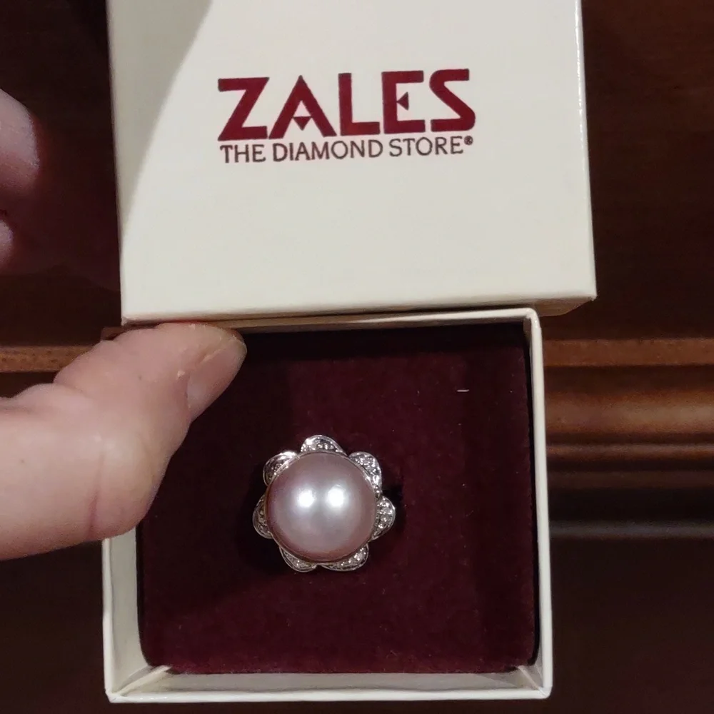 Pink Mabe Pearl Ring White Gold Accents, Pinpoint Diamonds, 14kt Yellow Gold